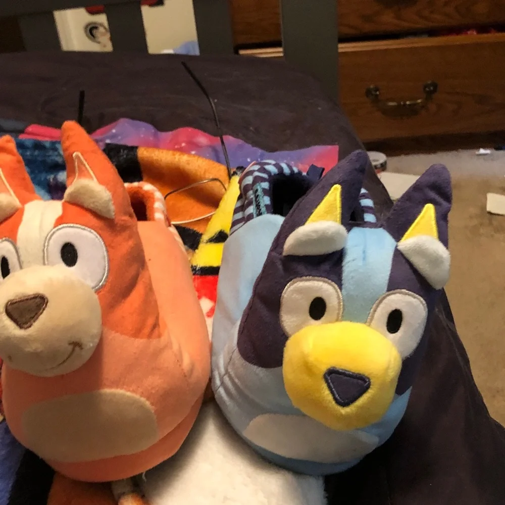 Plush Blue and Yellow Puppy Slipper for Kids - Soft Cozy Indoor Shoes